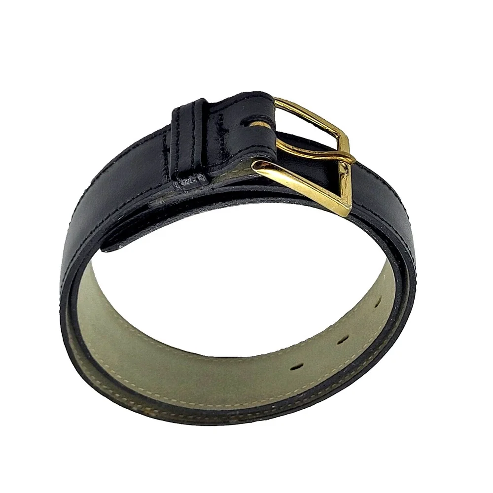 Vintage 90s Shiny Black Leather Boys Belt Brass Buckle 24